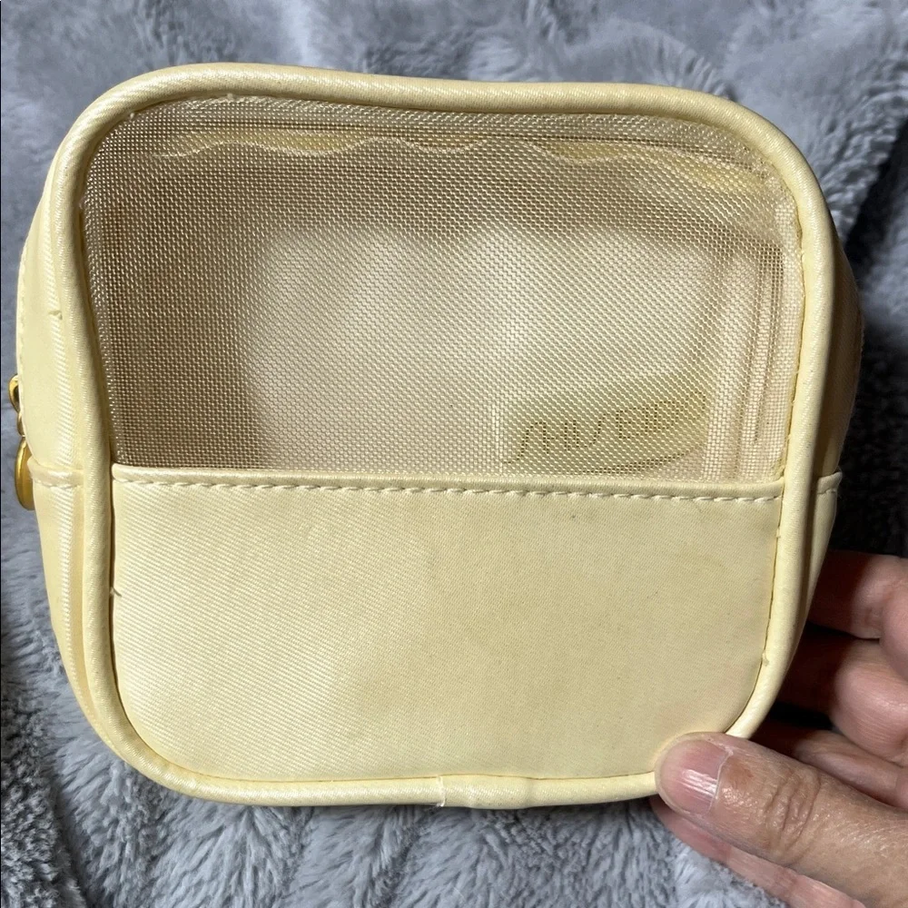 Shiseido Cream mesh cosmetics Pouch with Gold Zipper